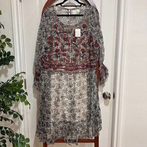 Anthropologie Long Sleeve Dress - Red and Black Floral